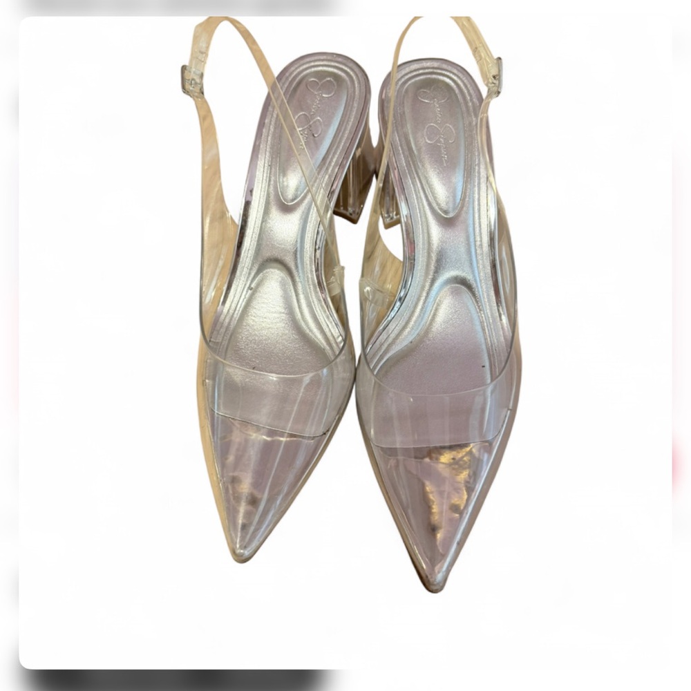 Jessica Simpson Iridescent Clear Pointed Slingback Heels